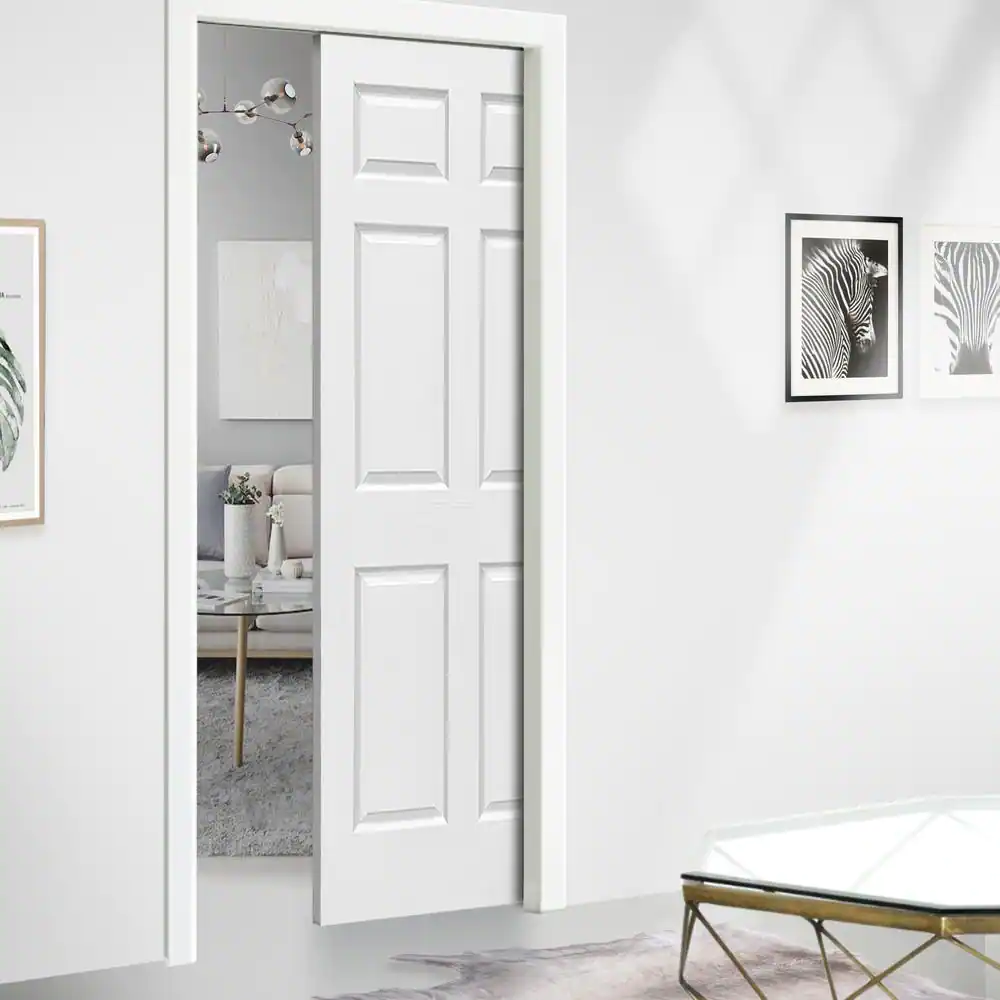 CALHOME 30 in. x 80 in. 6-Panel Hollow Core White Primed Composite MDF Interior Door Slab for Pocket Door
