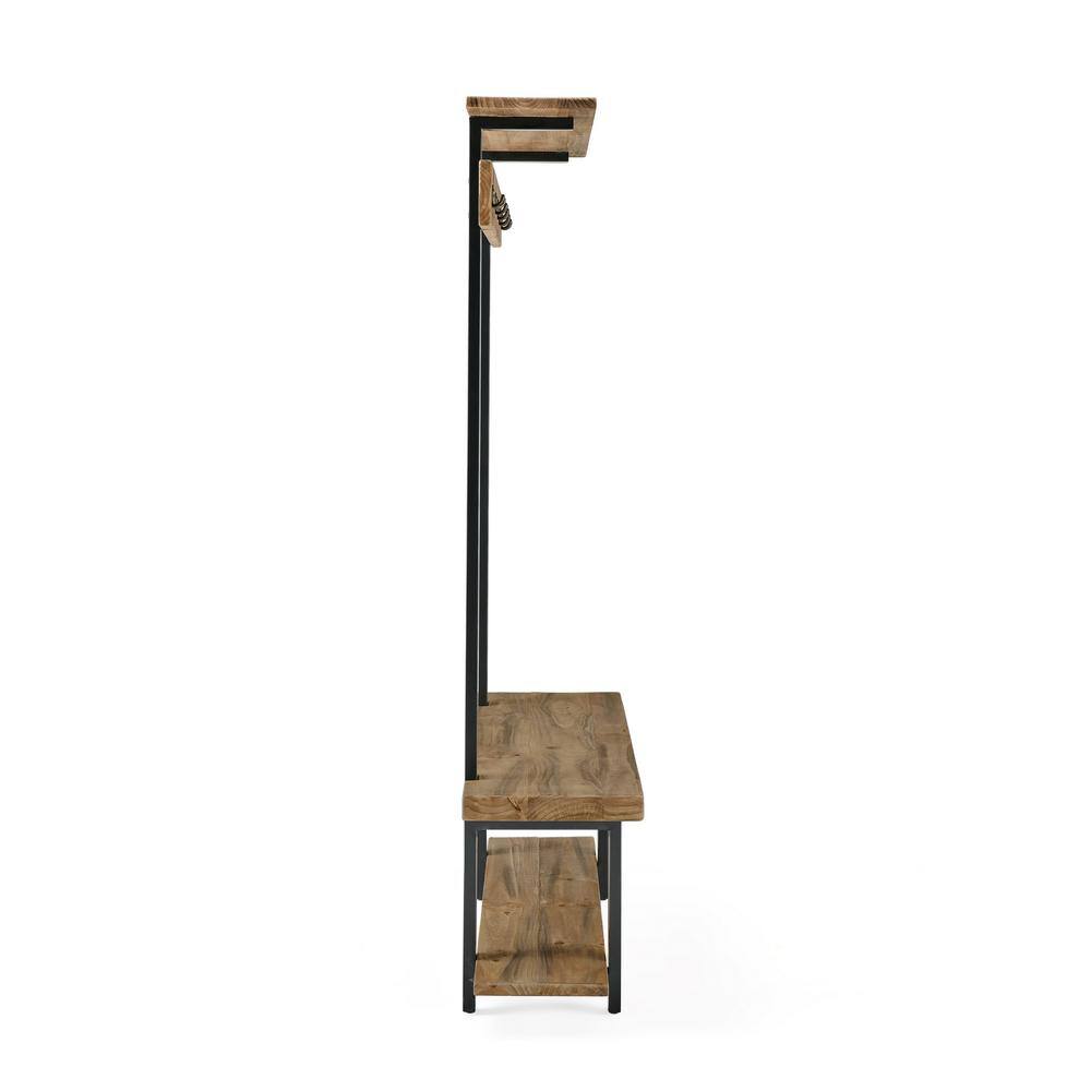 Alaterre Furniture Pomona Entryway Hall Tree with Bench, Shelves and Coat Hooks