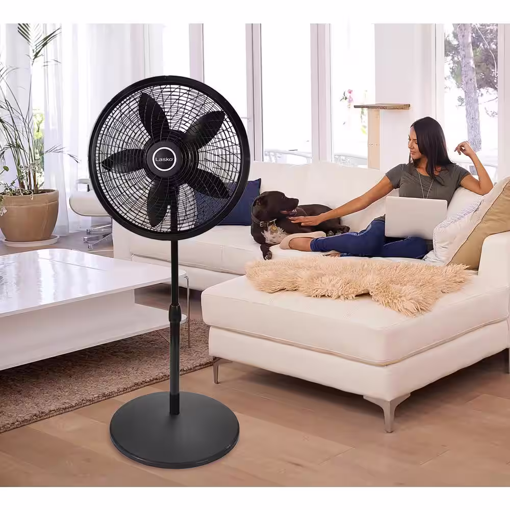 Lasko 18 in. 3 Speeds Cyclone Pedestal Fan in Black with Adjustable Height, Oscillating