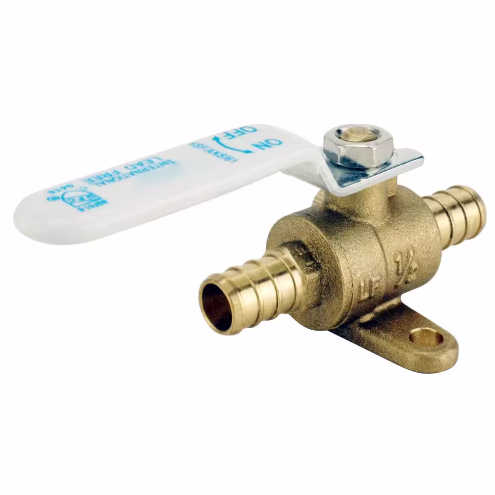 Apollo 1/2 in. Brass PEX-B Barb Ball Valve with Drain and Mounting Pad