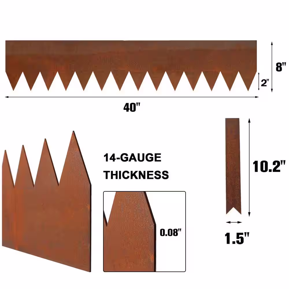Worth Garden 40 in. x 8 in. 14-Gauge COR-TEN Steel Landscape Edging (6-Pack)