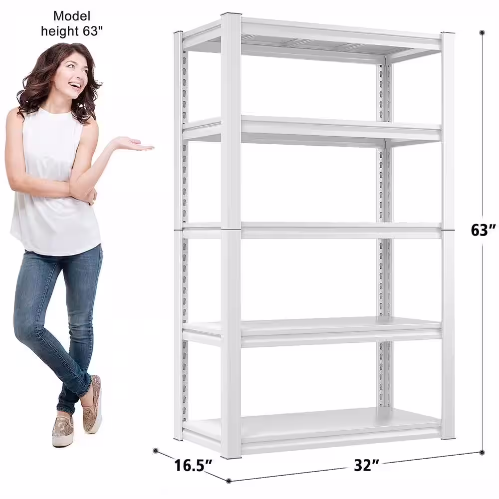 None White 5-Tier Heavy Duty Metal Freestanding Storage Shelving Unit (32 in. W x 63 in. H x 16.5 in. D)