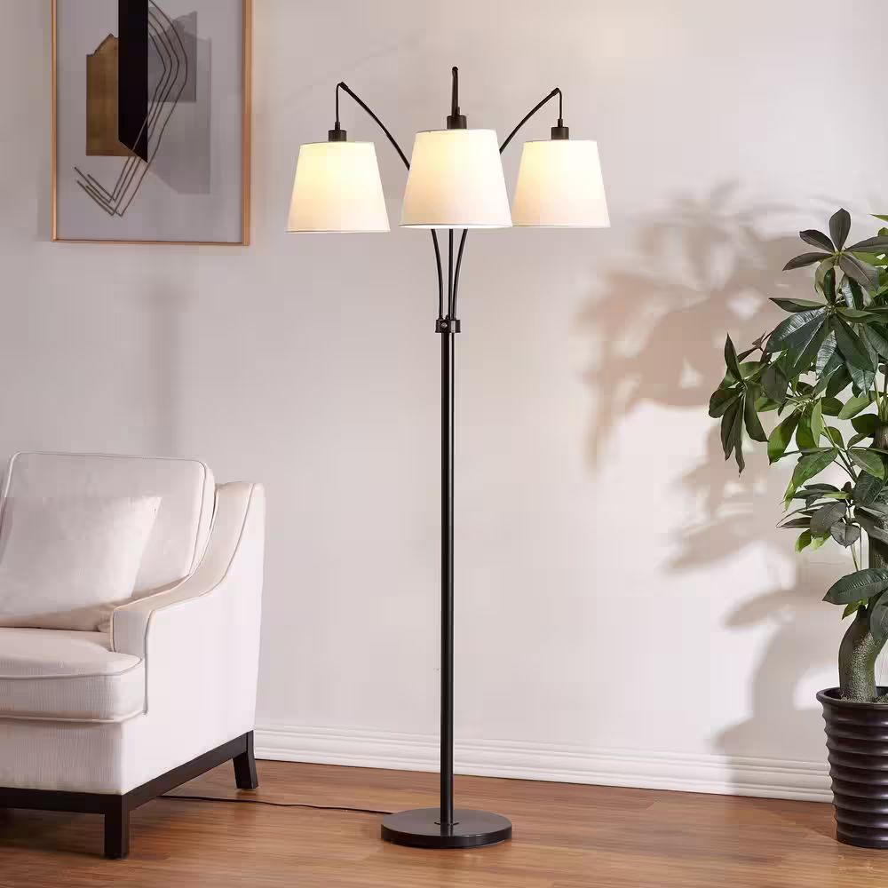 Maxax Eustis 71 in. Black Tree Floor Lamp with 3-Shade