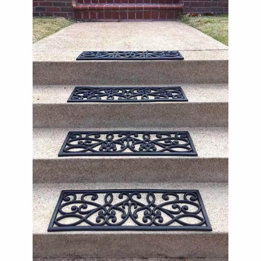 AmeriHome Decorative Scrollwork Indoor/Outdoor Entryway Rubber Door Mat Set with Stair Tread Cover (5-Piece Set)