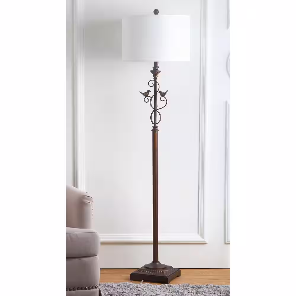 SAFAVIEH Birdsong 61 in. Oil-Rubbed Bronze Iron Floor Lamp with Off-White Shade