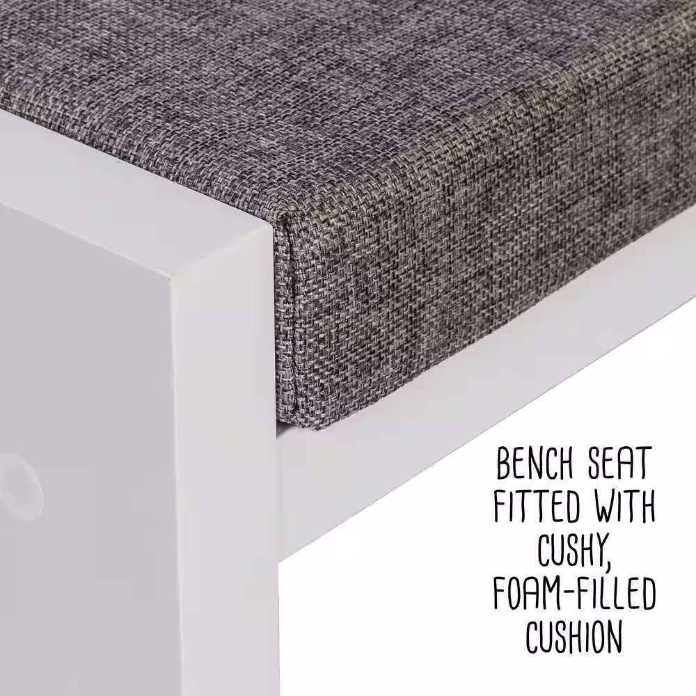 Honey-Can-Do 18.3 in. H x 37 in. W x 12.5 in. D MDF Shoe Storage Bench with Cushion in White