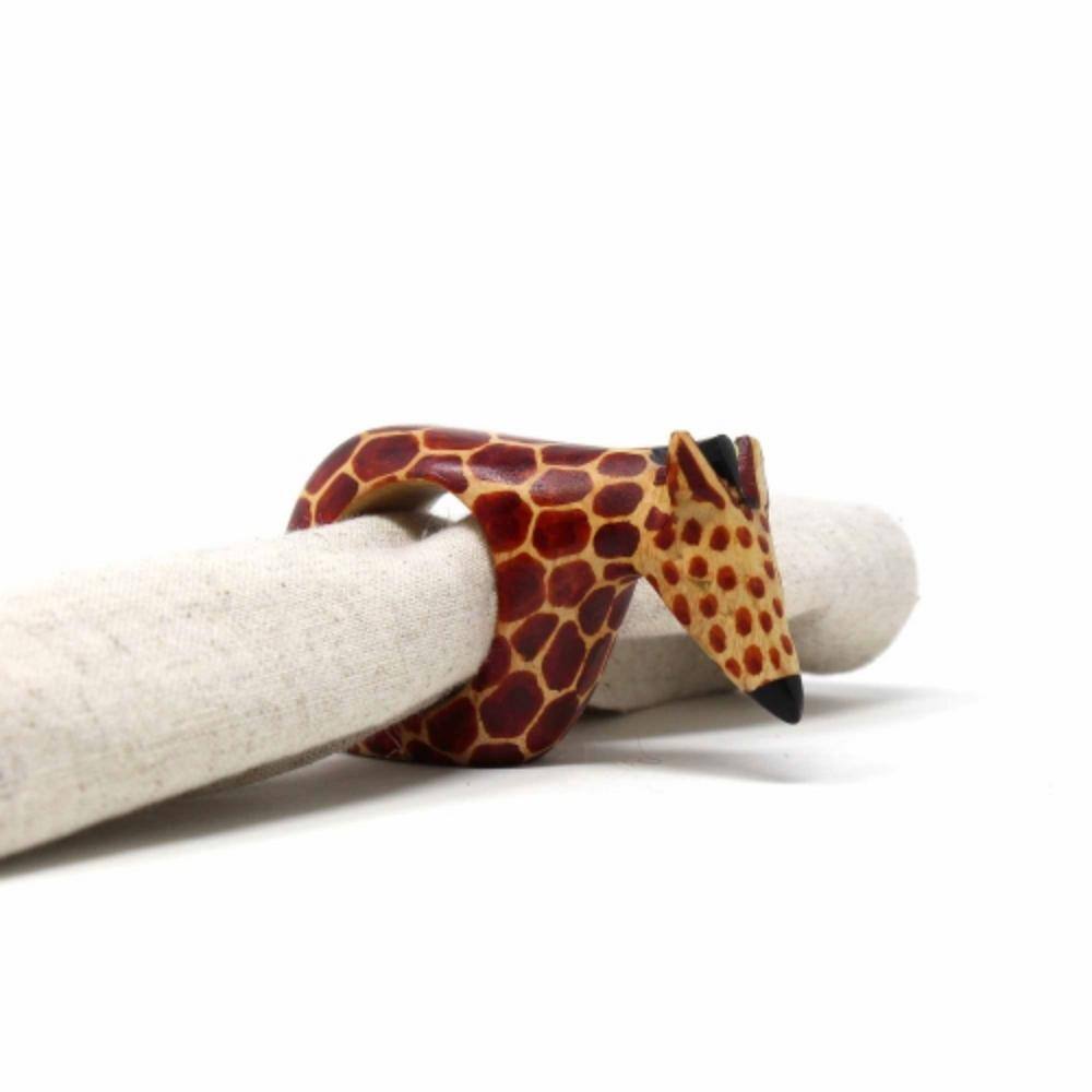 None African Carved Red Mahogany Giraffe Napkin Rings 4 in. W x 3 in. H
