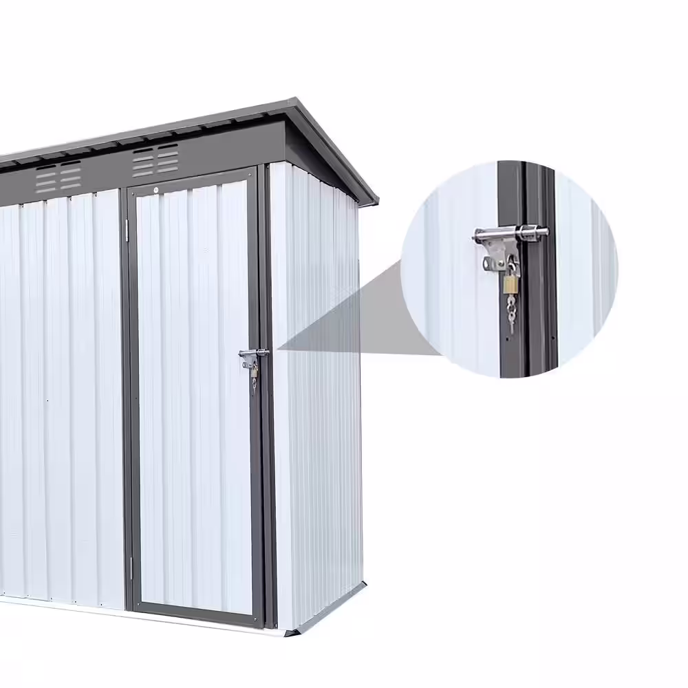 Nestfair White and Gray 5 ft. W x 3 ft. D Outdoor Storage Metal Shed with Door (15 Sq. ft.)