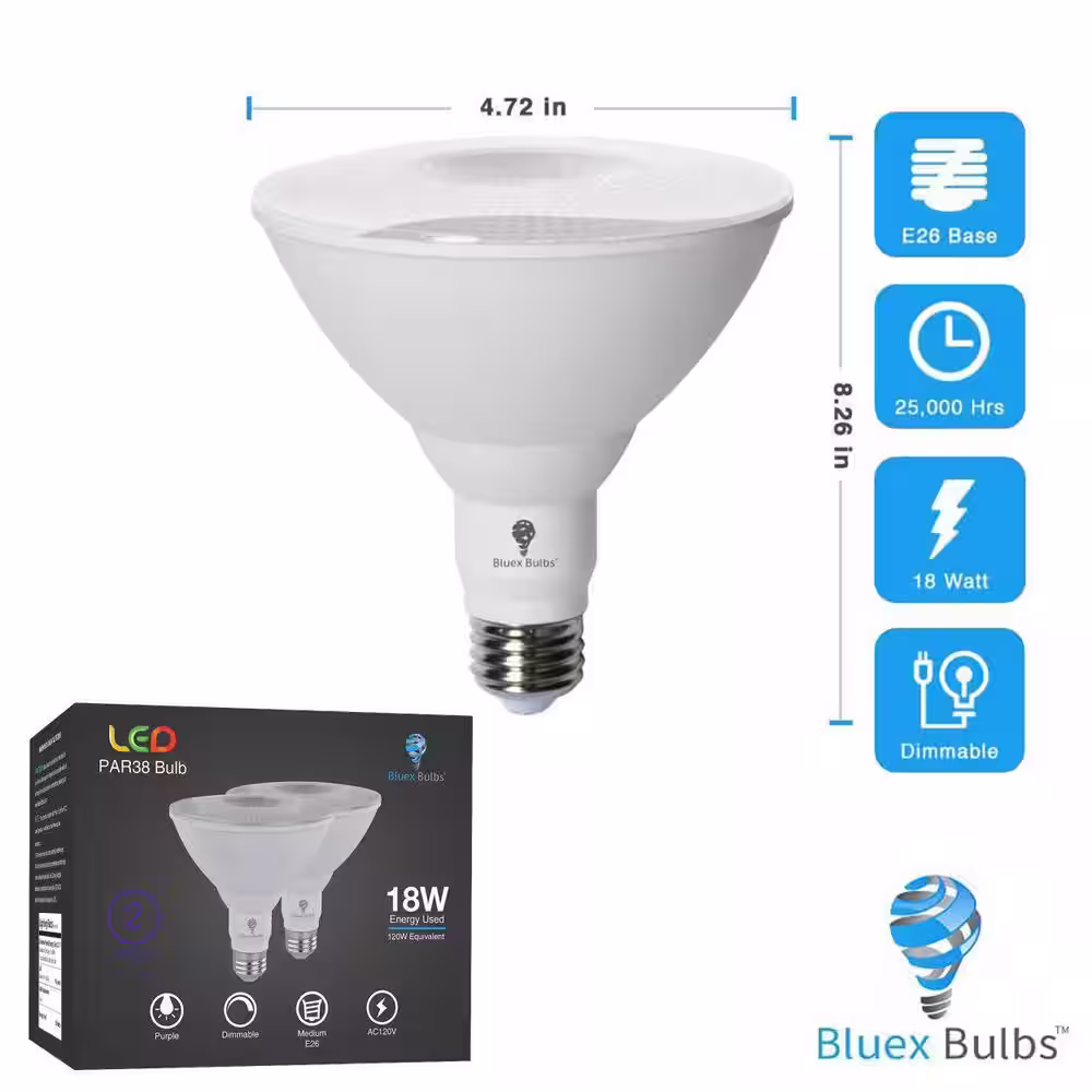 BLUEX BULBS 120-Watt Equivalent PAR38 Decorative Indoor/Outdoor LED Light Bulb in Purple (2-Pack)