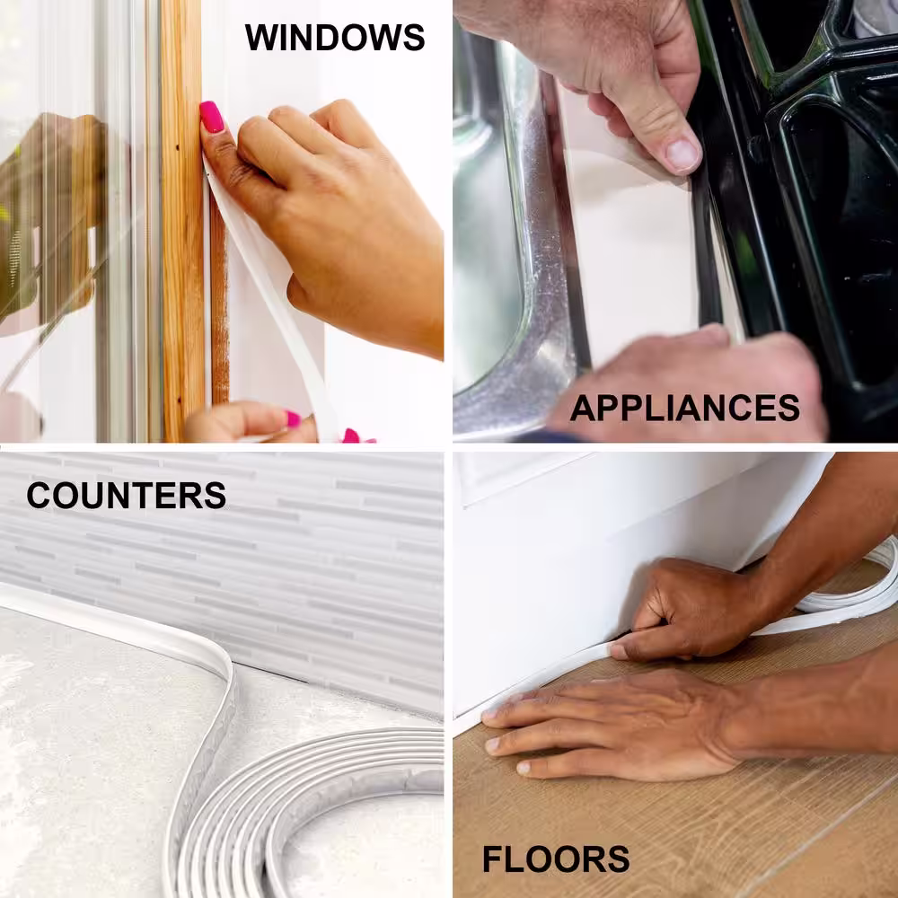 InstaTrim 3/4 in. x 50 ft. Ivory PVC Inside Corner Self-Adhesive Caulk, Trim Strip, 1-Pack, Applicator, Corner and End Caps