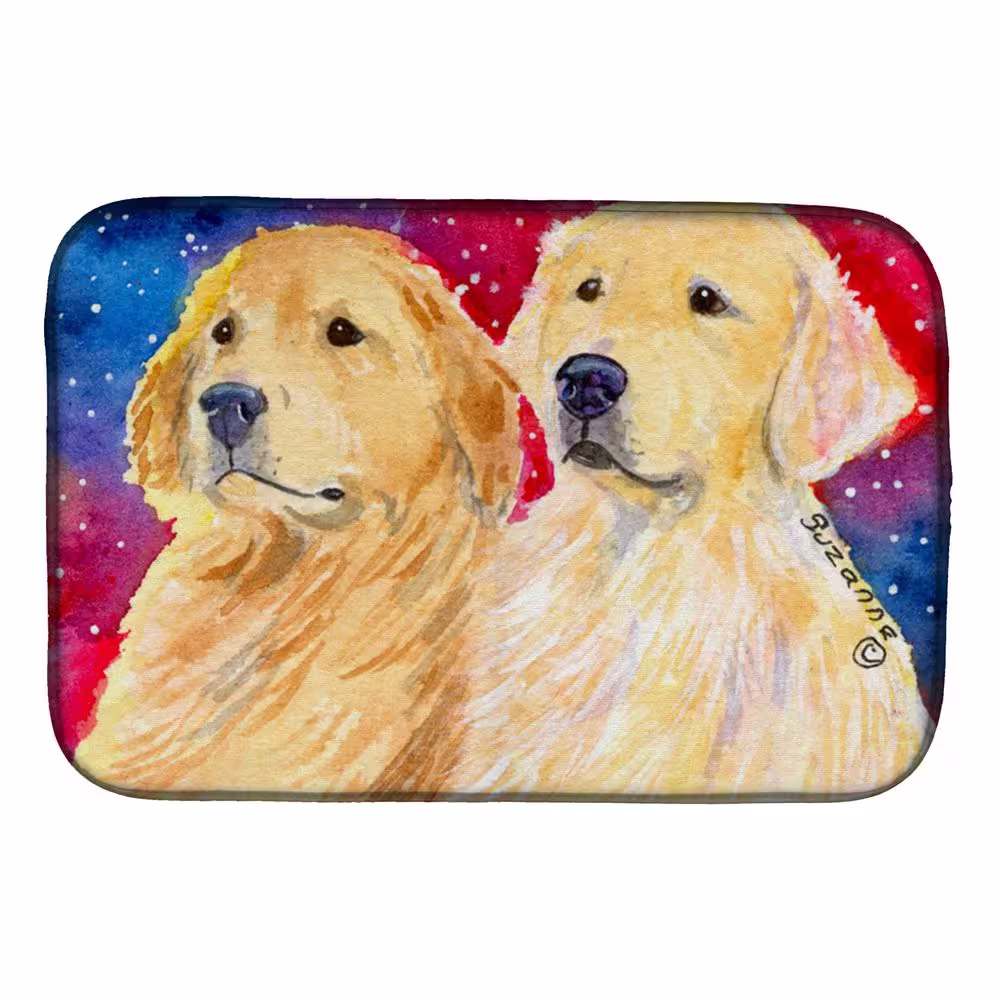 Caroline's Treasures 14 in. x 21 in. Multicolor Golden Retriever Dish Drying Mat