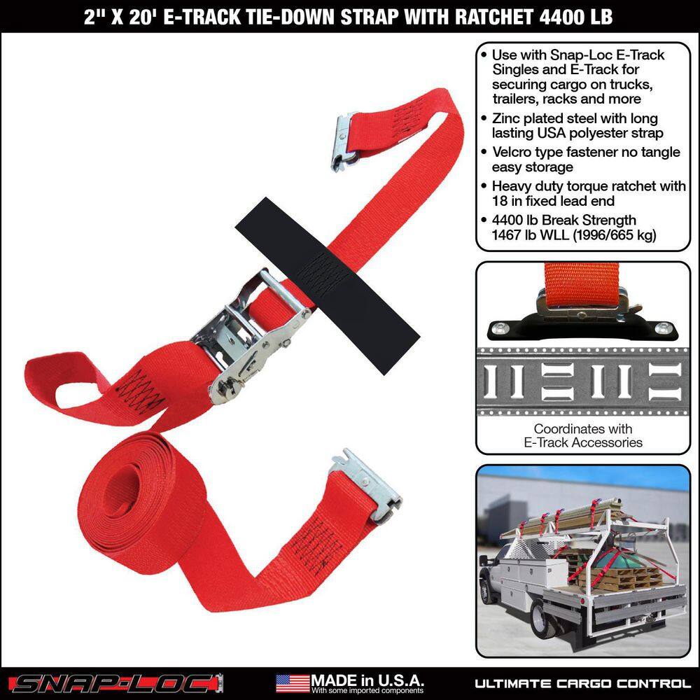 SNAP-LOC 20 ft. x 2 in. Logistic Ratchet E-Strap with Hook and Loop Storage Fastener in Red