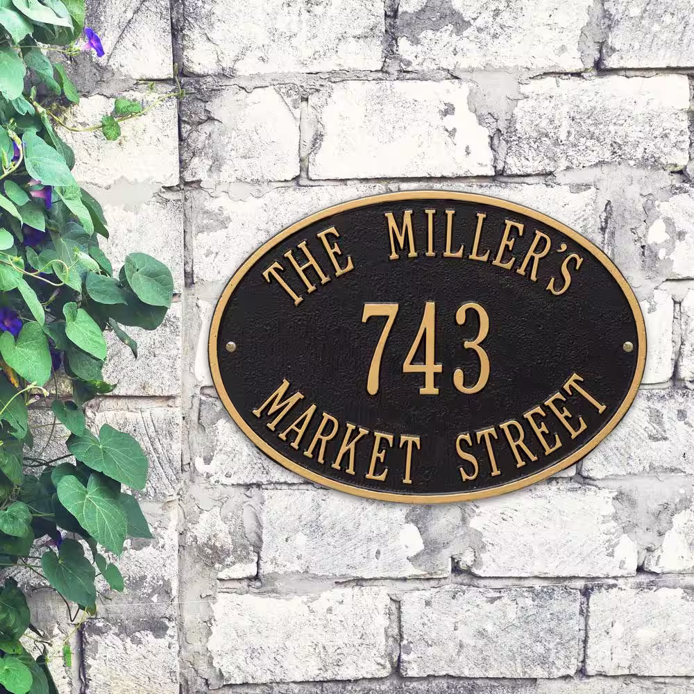 Whitehall Products Oval Hawthorne Standard Black/Gold Wall 3-Line Address Plaque