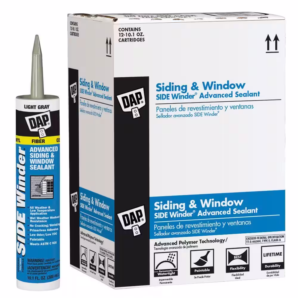 DAP Sidewinder 10.1 oz. Light Gray Exterior/Interior Polymer Window, Door, and Siding Sealant (12-Pack)