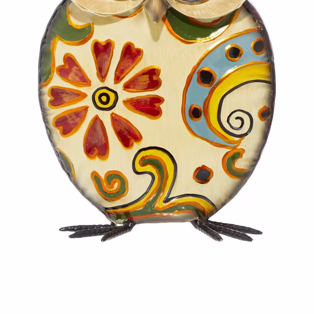 Litton Lane 11 in. Metal Indoor Outdoor Owl Garden Sculpture with Floral Pattern