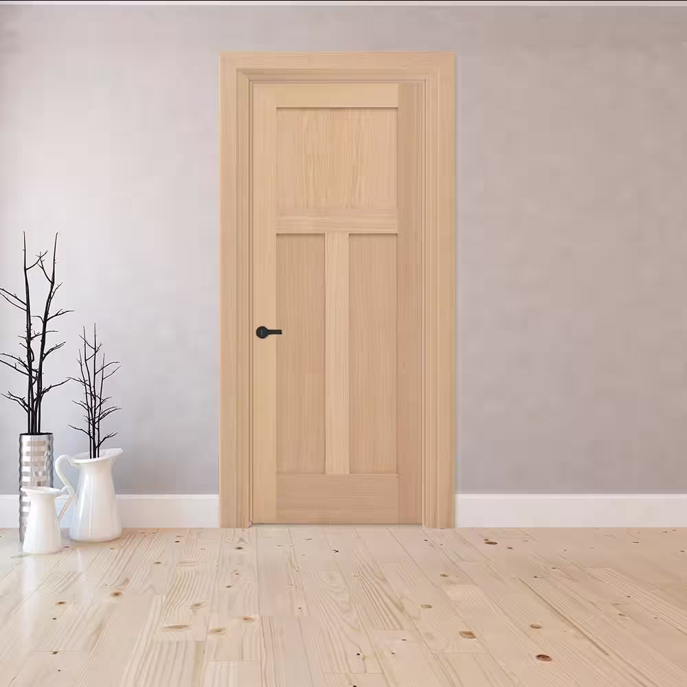 Steves & Sons 32 in. x 80 in. 3-Panel Mission Right-Hand Unfinished Red Oak Wood Single Prehung Interior Door with Nickel Hinges