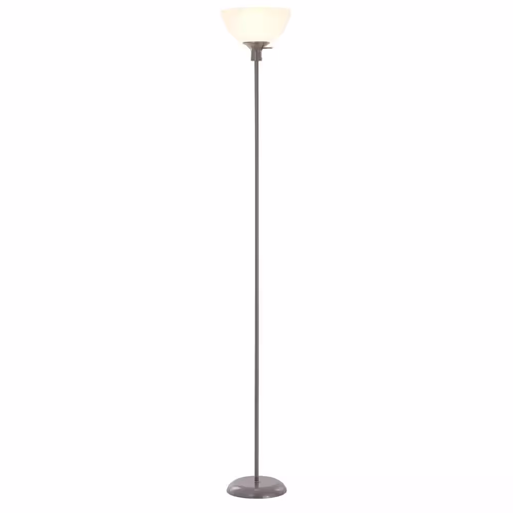 Cresswell 70.75 in. Silver Torchiere Floor Lamp with Plastic Shade