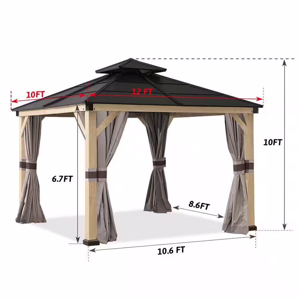 CoastShade 10 ft. x 12 ft. Heavy-Duty Outdoor Gazebo With Brown Steel Hardtop Roof