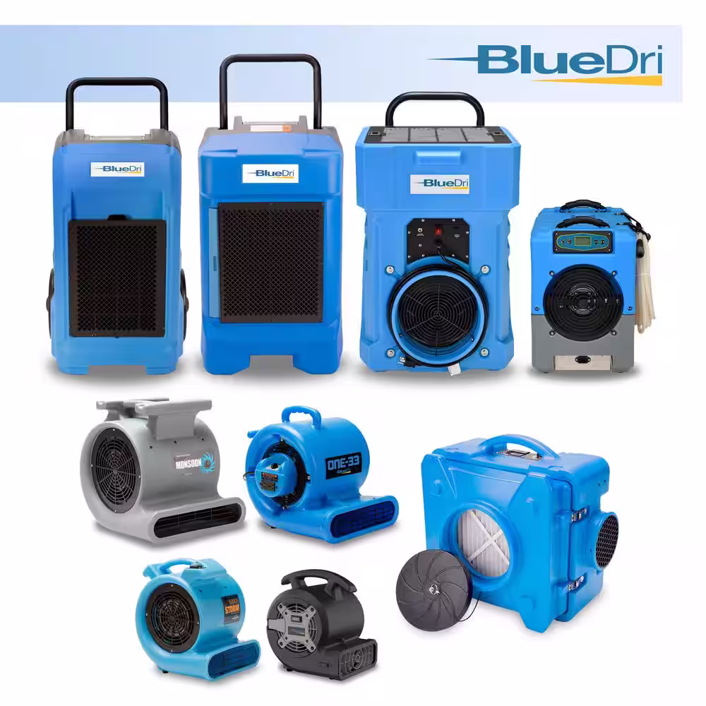 BlueDri 1/4 HP Polar Axial Blower Fan with High Velocity Air Mover for Water Damage Restoration Equipment in Blue