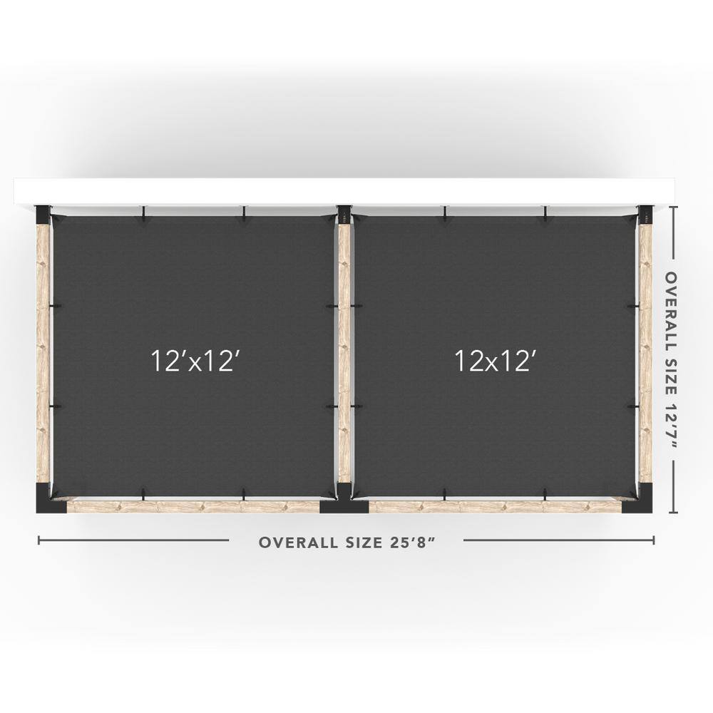 TOJA GRID 12 ft. L x 24 ft. W Double Wall Mount Pergola Kit with 2 Denim Shade Sails, 6x6 Wood