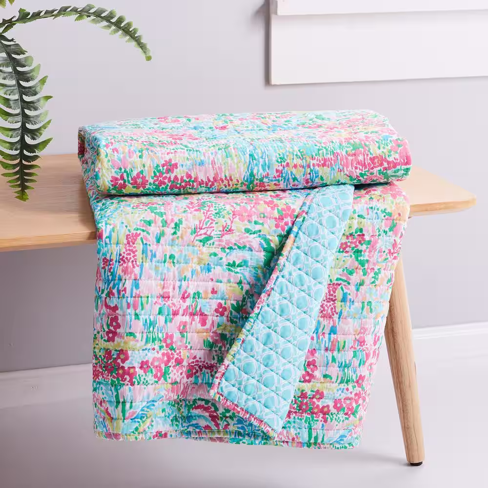 None Karolynna Multi-Color Floral Quilted Cotton Throw Blanket