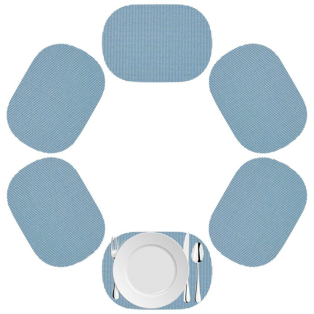 Kraftware Fishnet 17 in. x 12 in. Niagara Blue PVC Covered Jute Oval Placemat (Set of 6)