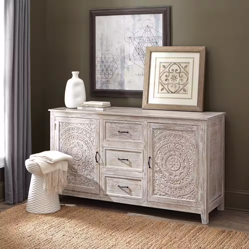 Home Decorators Collection Chennai 3-Drawer White Wash Dresser
