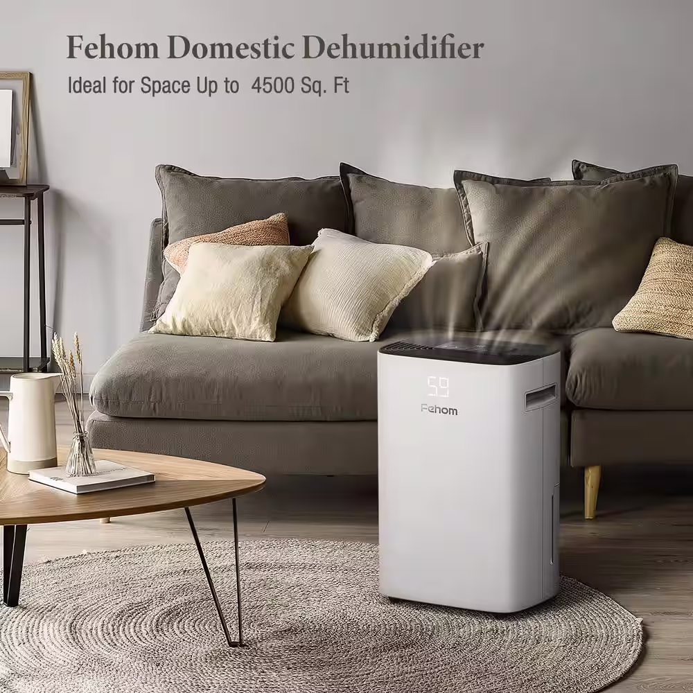 Fehom 50-Pint Dehumidifier With Bucket and Drain for 4500 sq. ft. Bedrooms, Basements, Bathrooms and Laundry Rooms. White