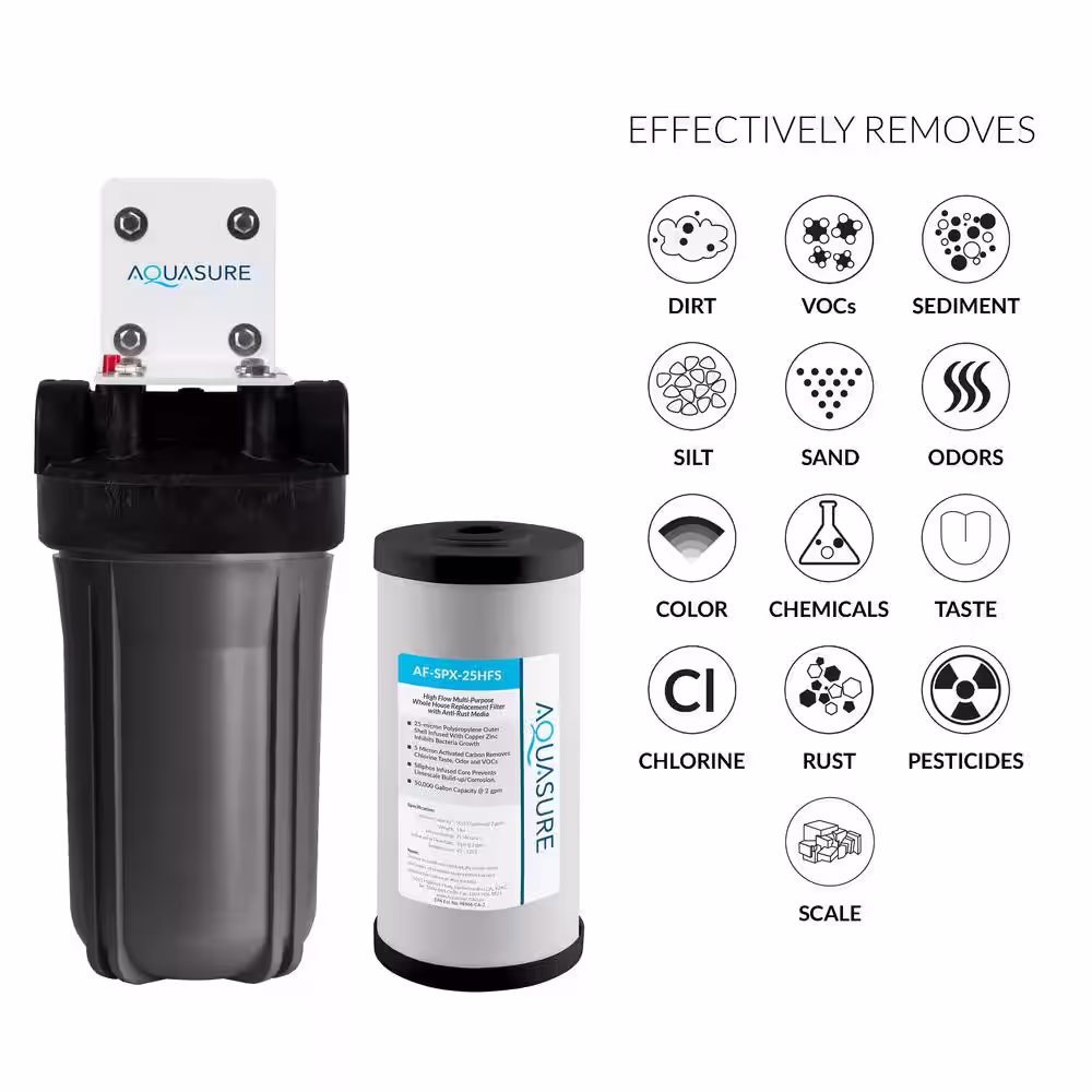 AQUASURE Fortitude V2 Series Multi-Purpose Whole House Water Treatment System w/ Silophos Scale Inhibiting Standard in Gray Size