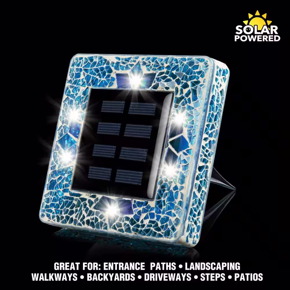 Bell + Howell Mosaic Disk Lights Blue Solar Powered LED Waterproof Square Path Light (4-Pack)
