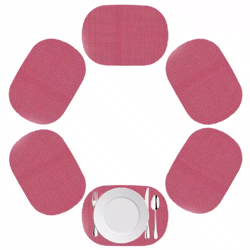 Kraftware Fishnet 17 in. x 12 in. Flag Red PVC Covered Jute Oval Placemat (Set of 6)
