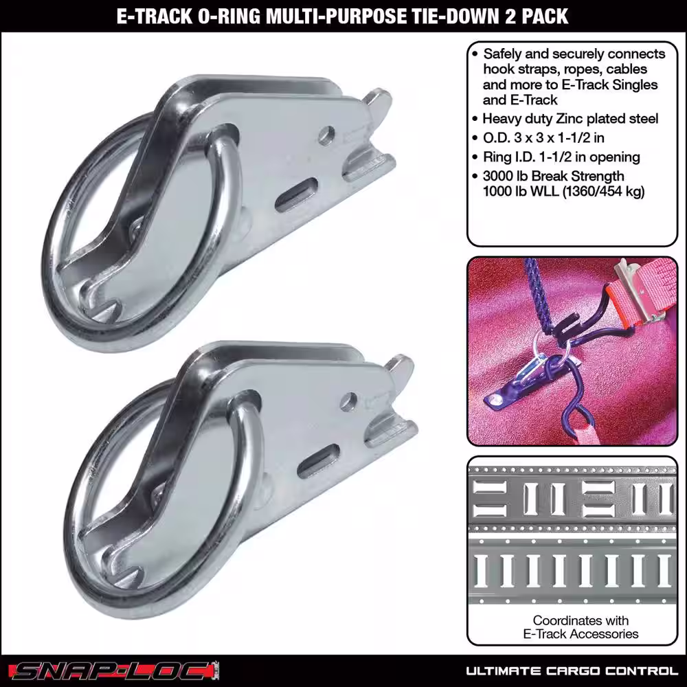 SNAP-LOC 2 in. Zinc-Plated Hook-Ring with 1-1/2 in. Opening to Connect E-Track to Straps (2-Pack)