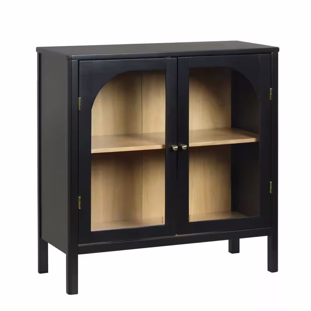 Nathan James Mason Free Standing Accent Sideboard Buffet with Glass Doors And Adjustable Shelves, Clear Glass/Black, Set of 2