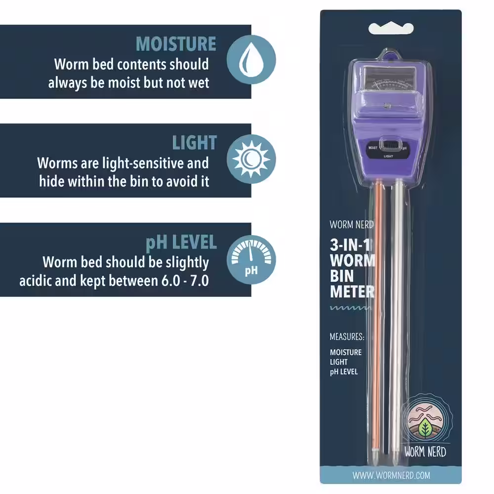 Arcadia Garden Products Worm Nerd 8 in. Purple 3-in-1 Meter for Measuring Moisture, Light and pH in Compost and Garden Soil