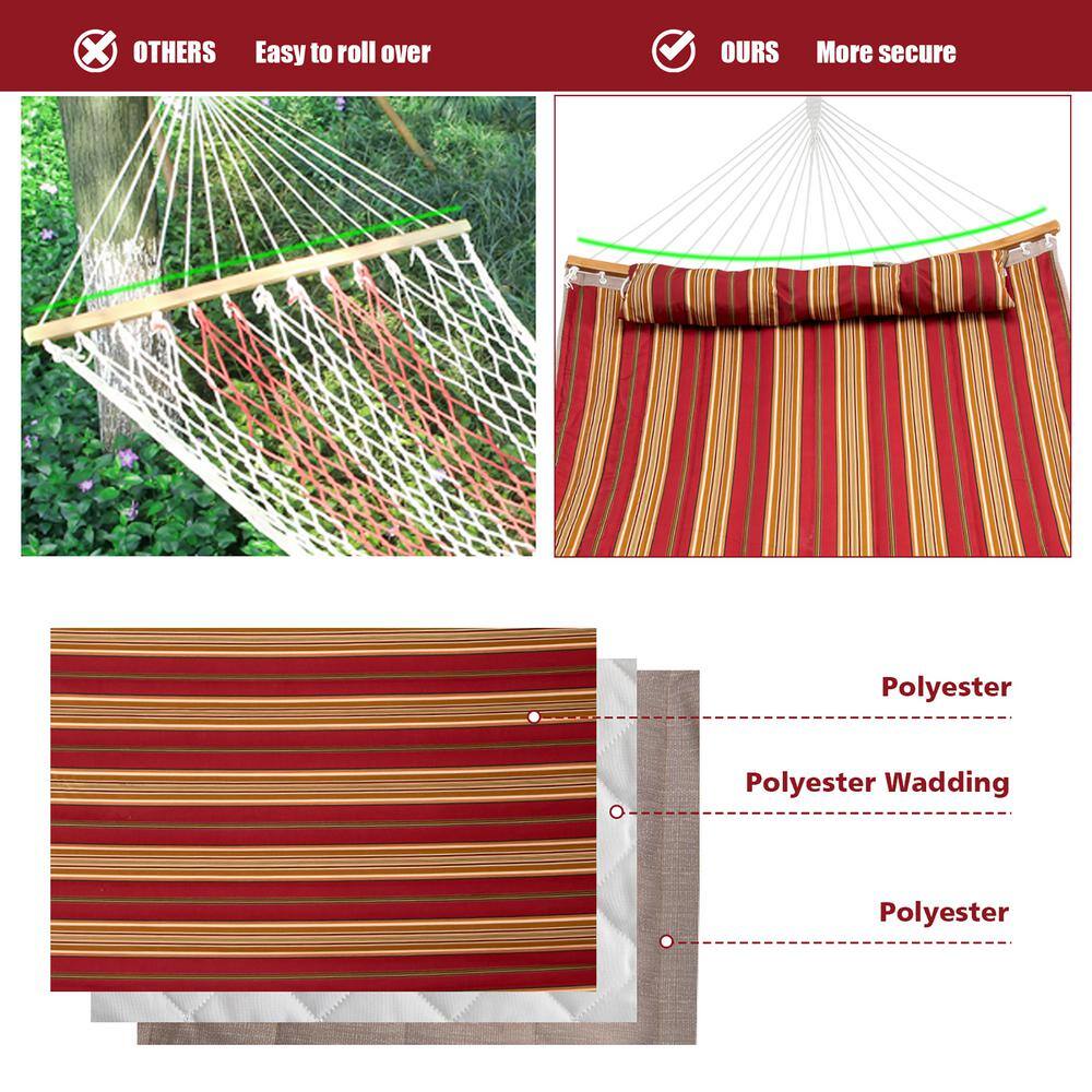 Costway 132 in. Hammock Bed with Stand Heavy-Duty Portable Carrying Bag Cushion Pillow Red