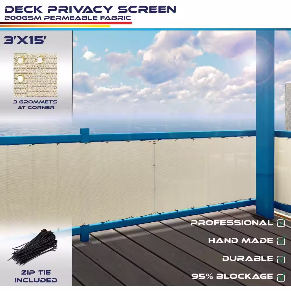 None 3 ft. x 15 ft. Deck Balcony Privacy Screen for Deck Pool Fence Railings Apartment Balcony Privacy Screen