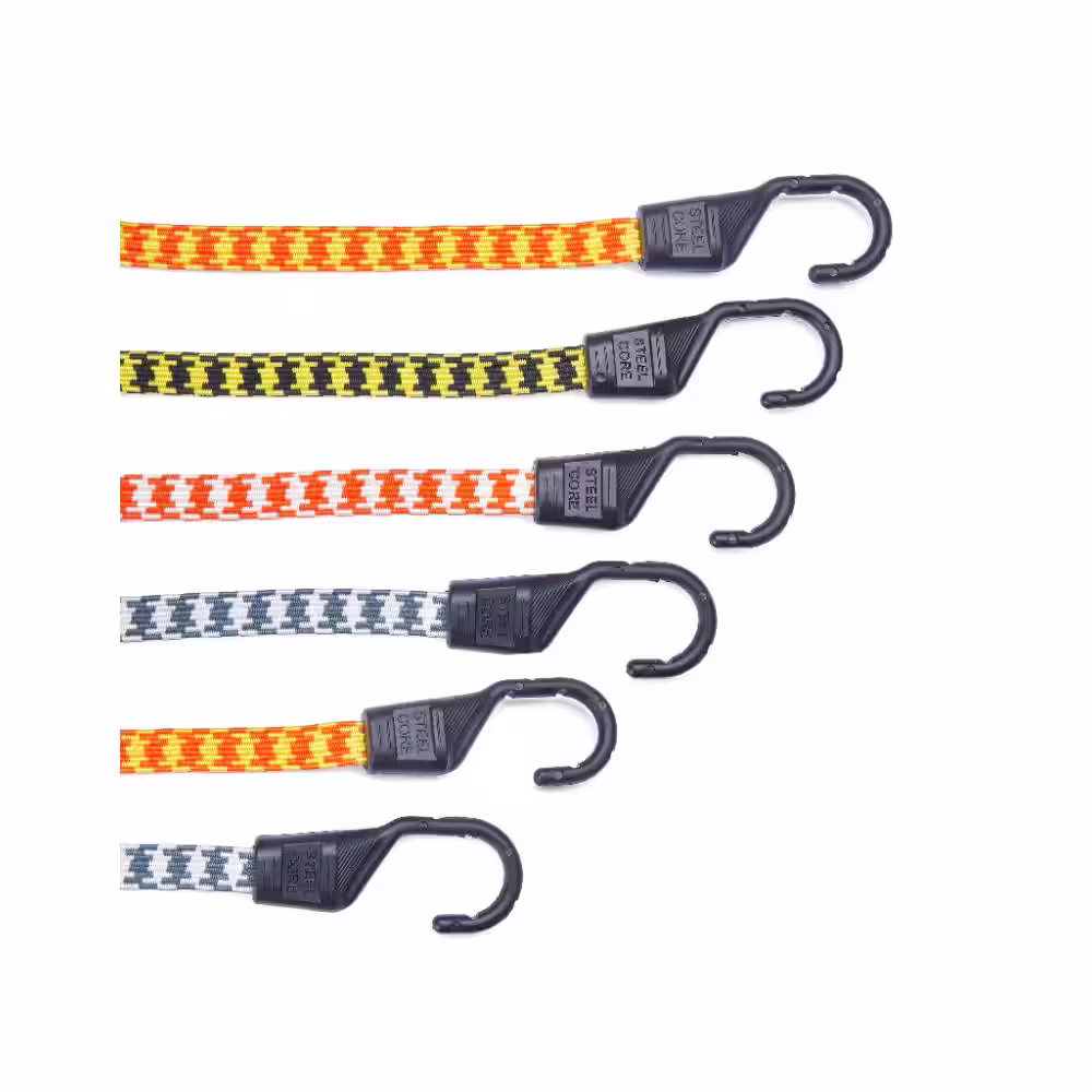Keeper Assorted Size Multi-Color Flat Bungee Cords with Hooks (6 Pack)