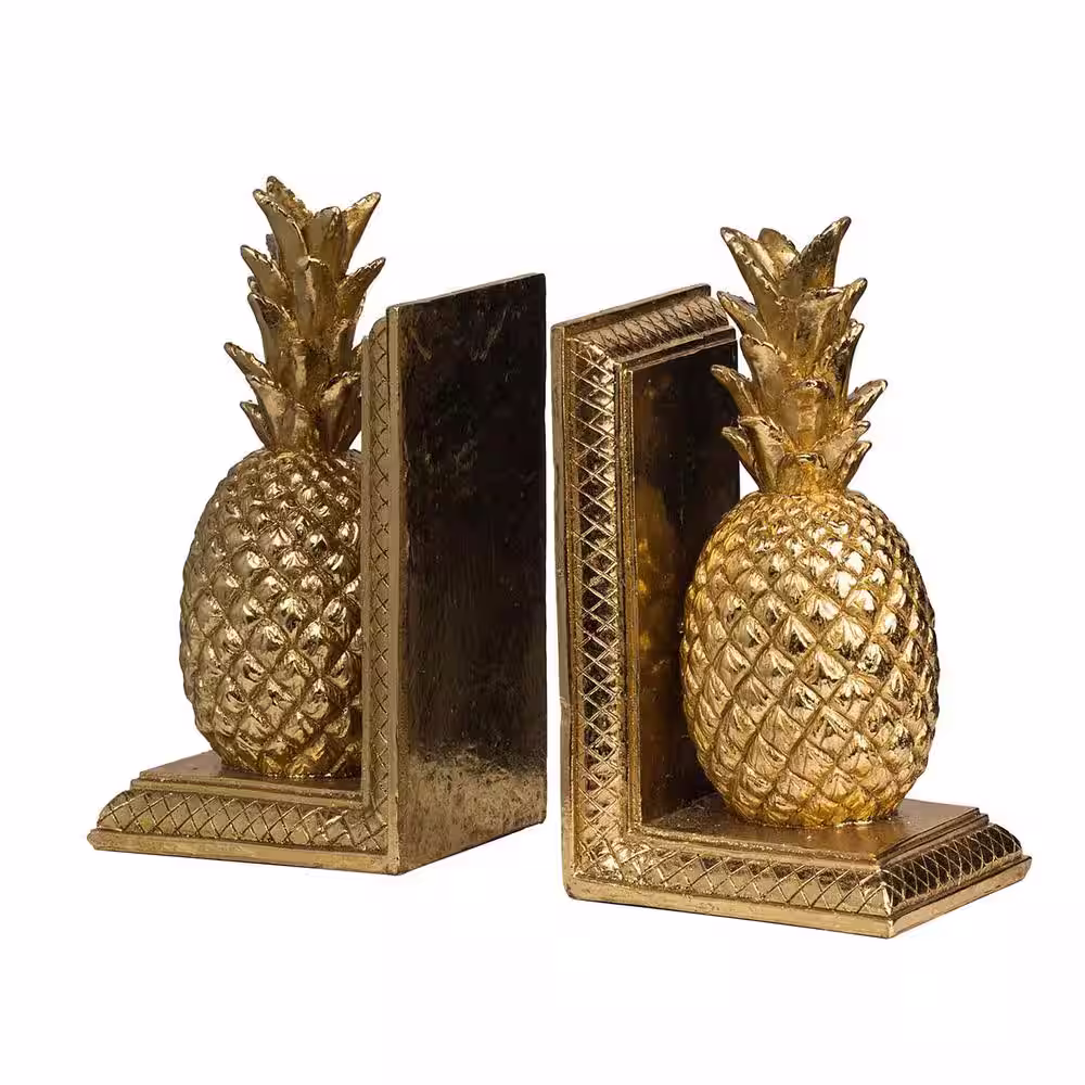 None Pineapple Gold Resin Food and Beverage Bookends (Set of 2)