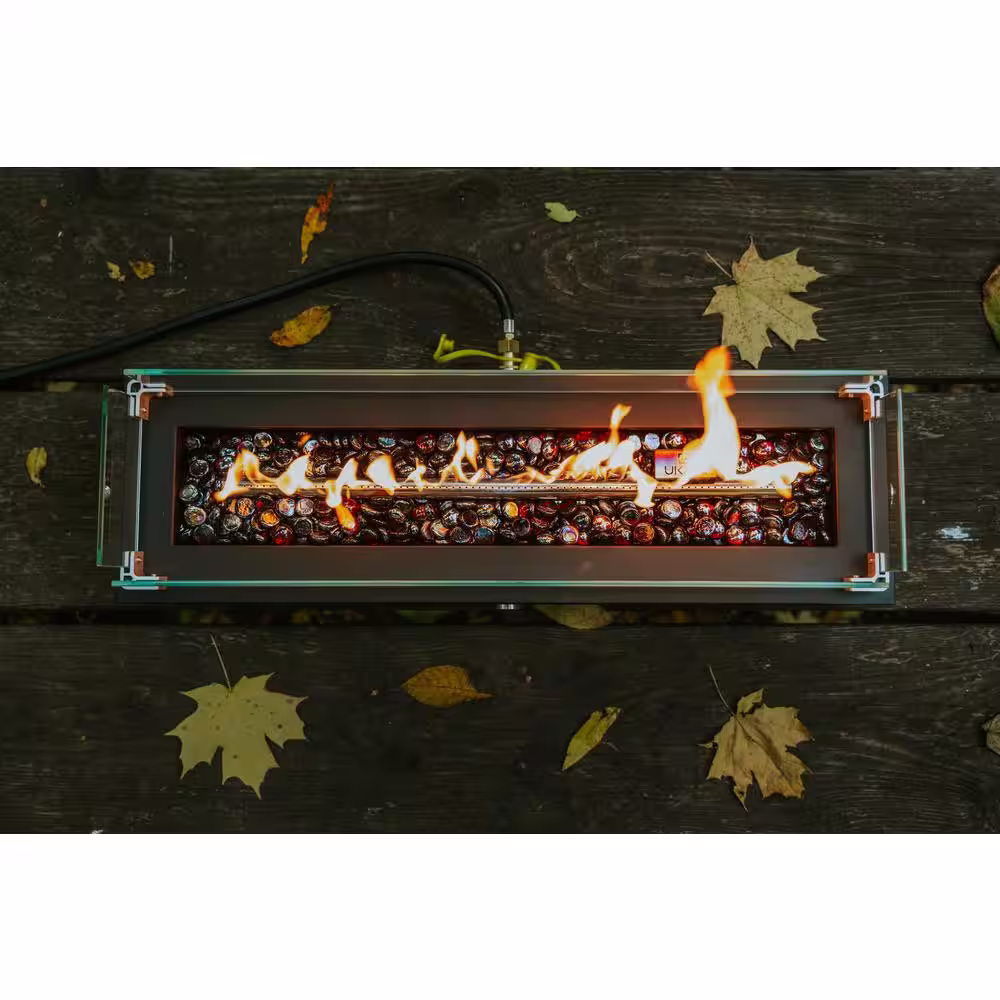 UKIAH Loom I 28 in. x 9 in. Tabletop Propane Gas Black Audio Fire Pit with Patented 2.0 Sound System