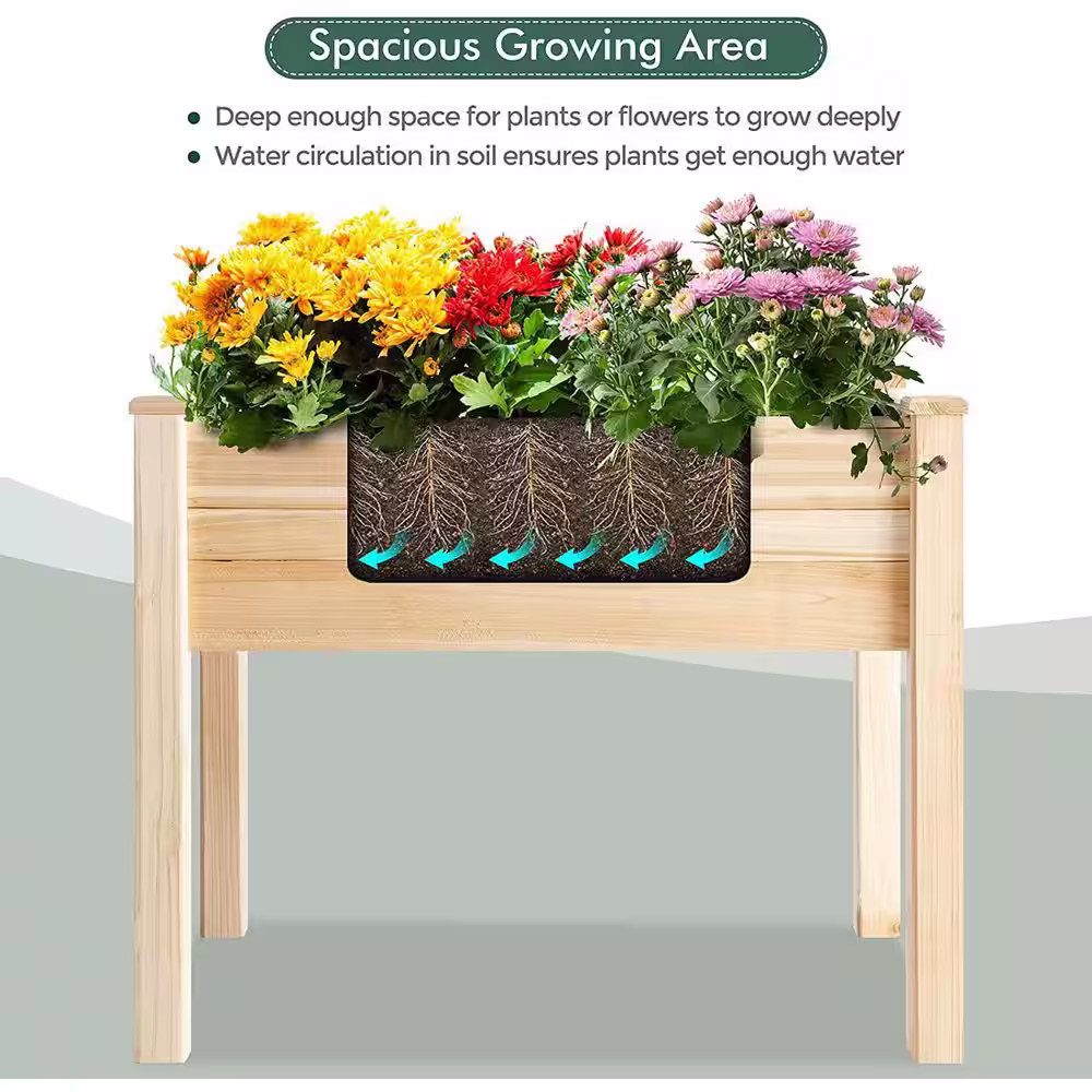 BACKYARD EXPRESSIONS PATIO Â· HOME Â· GARDEN Large 36 in. x 24 in. Tan Wood Raised Planter Box with Greenhouse