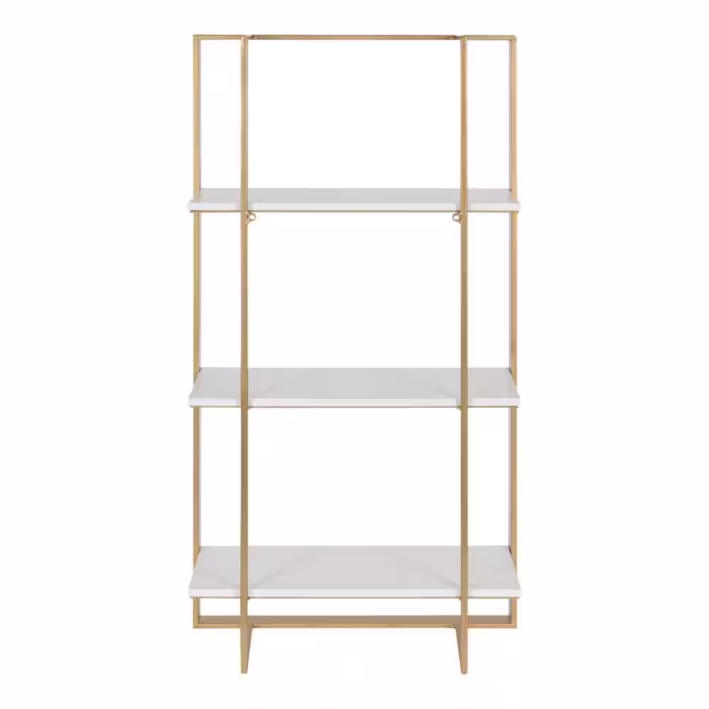 Kate and Laurel Kercheval 6 in. x 15 in. x 32 in. White/Gold Metal Floating Decorative Wall Shelf Without Brackets