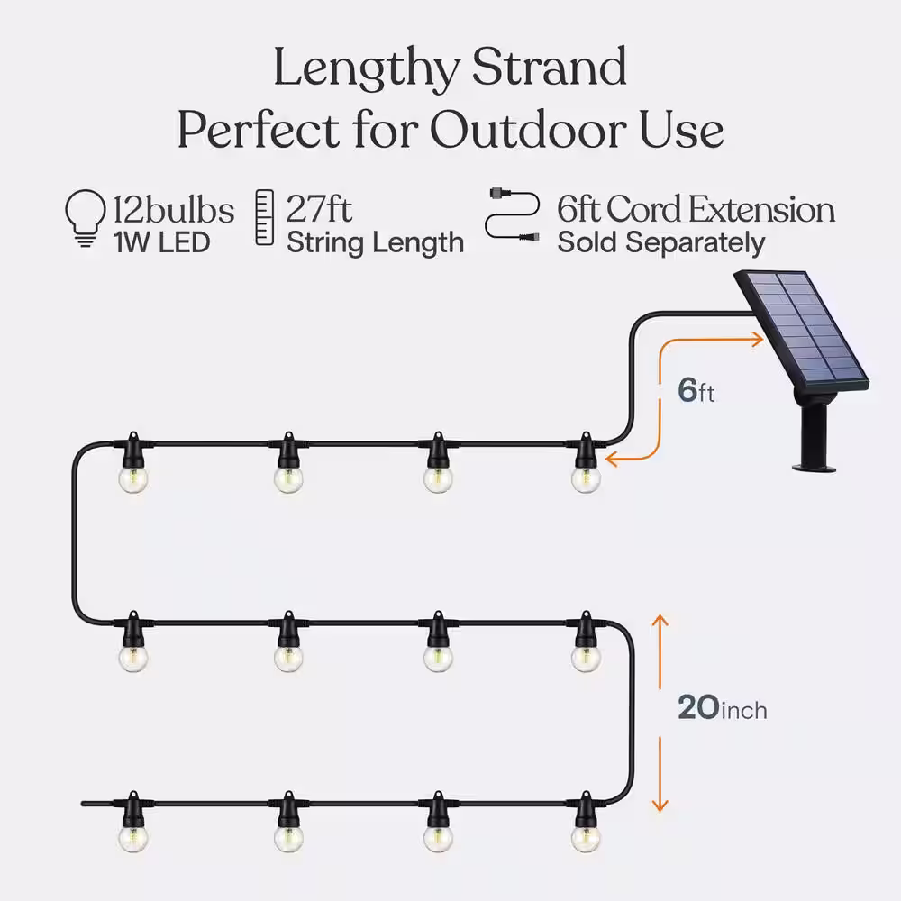 Brightech Ambience Pro 12-Light 27 ft. Outdoor Solar 1W 3000k LED G40 Globe Bulb String-Light