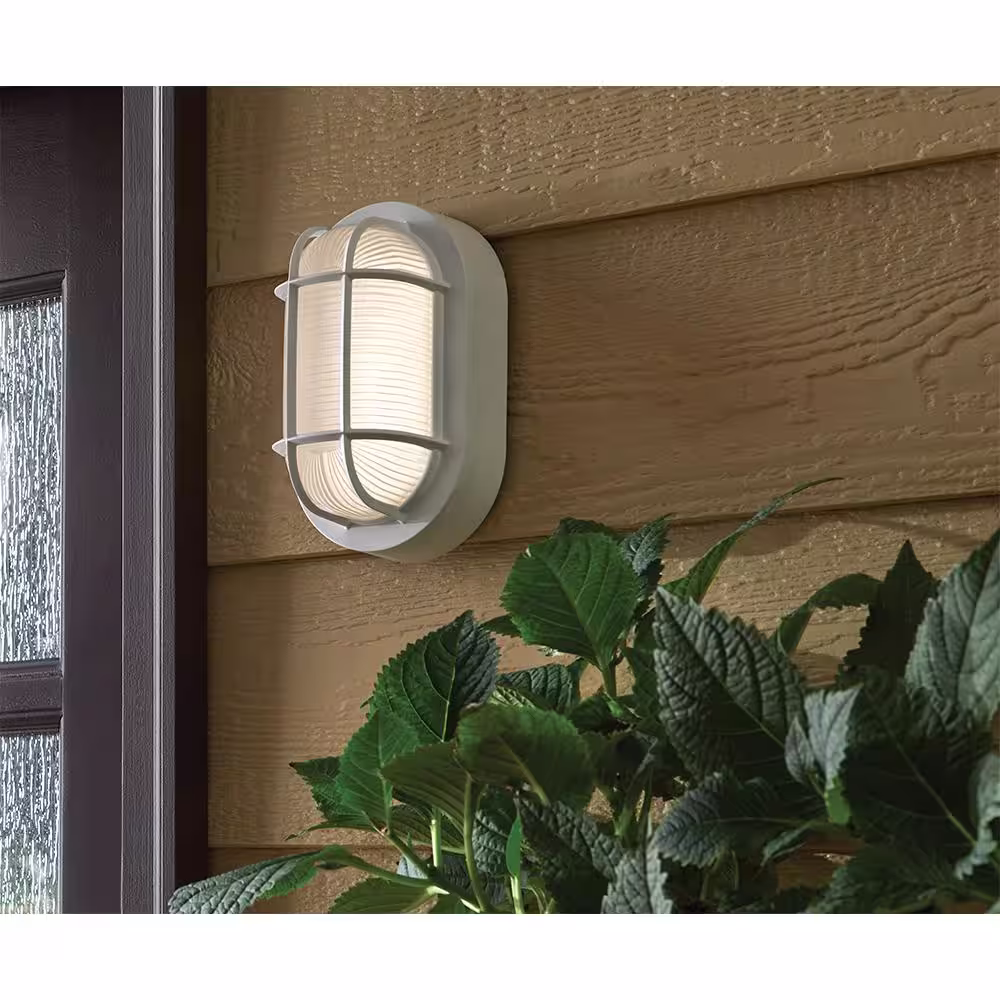 Hampton Bay Nautical Oval White LED Outdoor Bulkhead Light Frosted Glass Lens Corrosion Weather Resistant Non-Metallic Base (4-Pack)