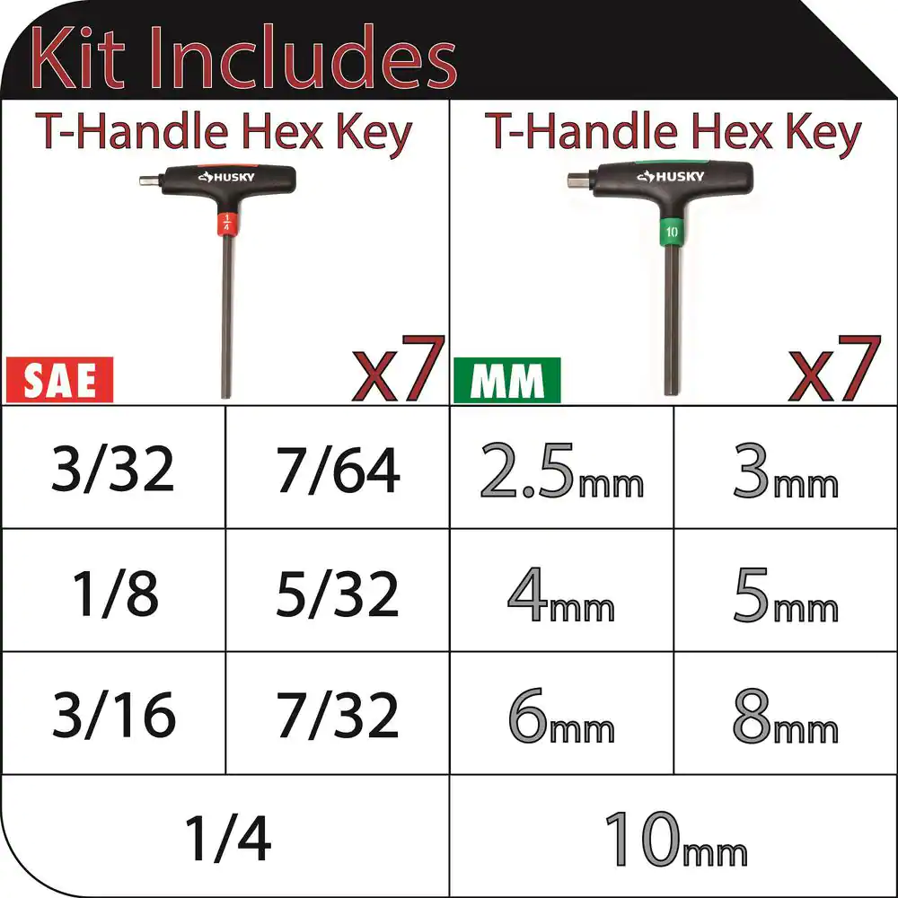 Husky 14-Piece T-Handle SAE & MM Hex Key Set