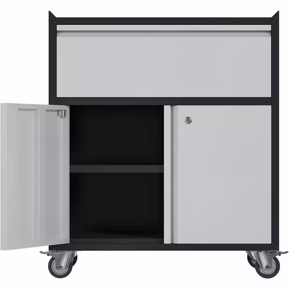 None 30.31 in. D x 18.11 in. W x 35.43 in. H Rolling Lockable Metal Freestanding Storage Cabinet Set in Black and Gray