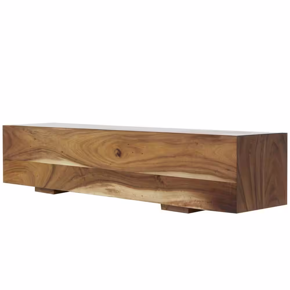 Litton Lane Brown Block Bench with Elevated Base 15 in. X 71 in. X 16 in.