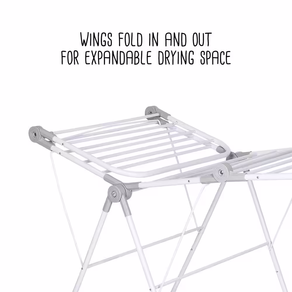 Honey-Can-Do 23.5 in x 38.5 in. White Steel Rolling Folding Wing Drying Rack