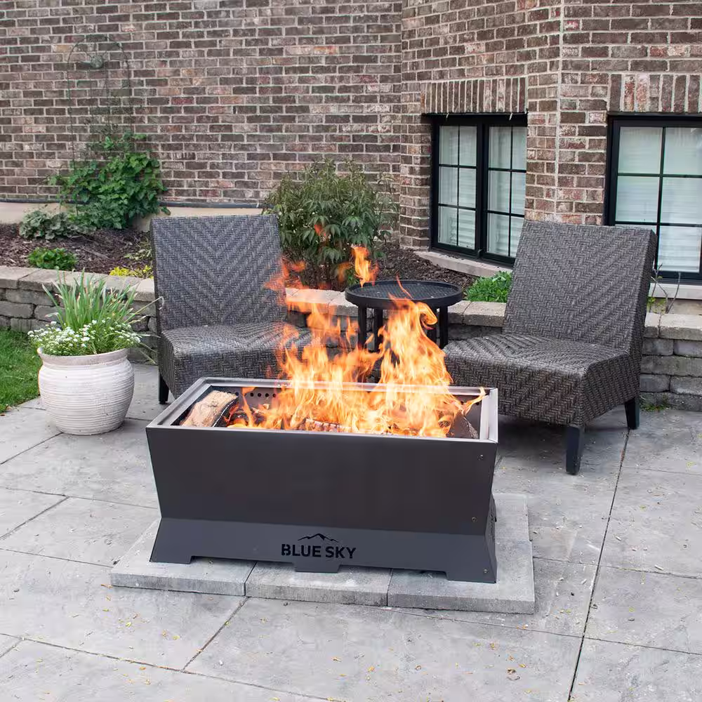 BLUE SKY OUTDOOR LIVING The Peak 38 in. x 22 in. Rectangle Steel Wood Patio Smokeless Fire Pit