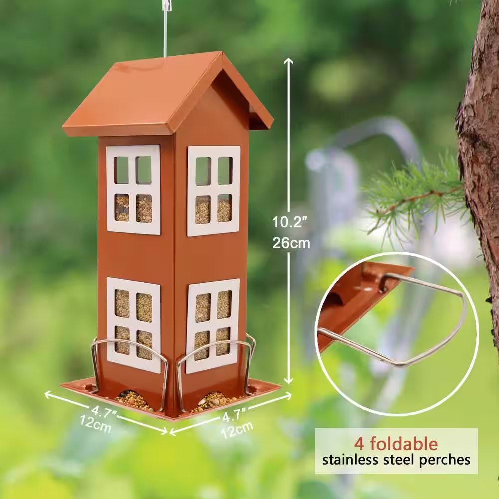 None House Bird Feeders Outside- Country House Design, Hook Hang on Tree, Poles in Backyard Gift Idea, 4.7*10.2