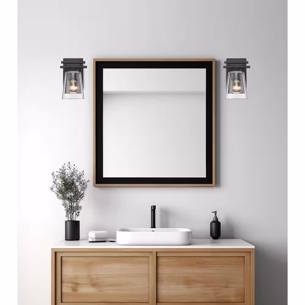 Bel Air Lighting Iris 1-Light Black Indoor Wall Sconce Light Fixture with Clear Glass Shade